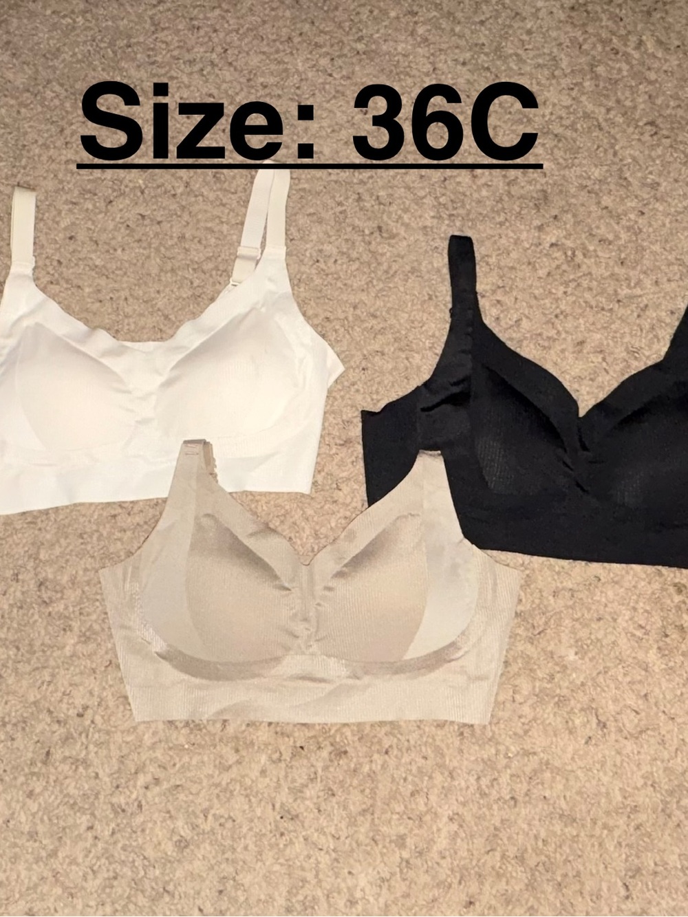 Seamless Wireless Comfort Bra — White, Black & Beige All 3 Bras included.